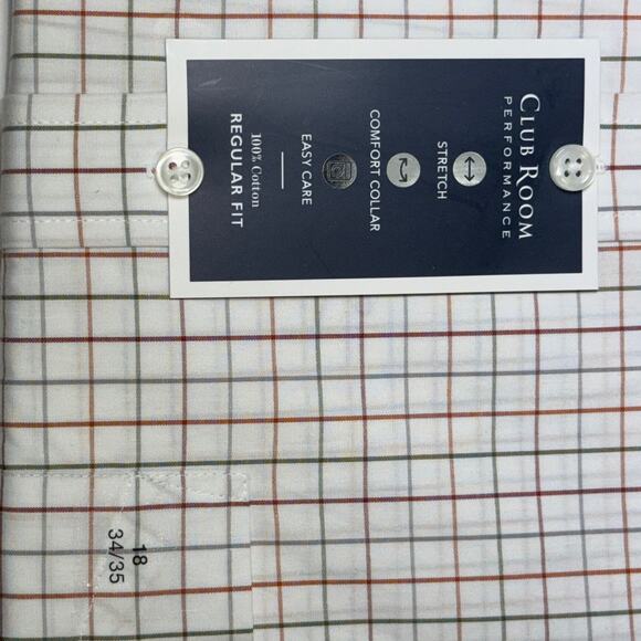 Club Room Men's Window Plaid Dress Shirt, White/red/green  18 34/35 $60 - Picture 4 of 5